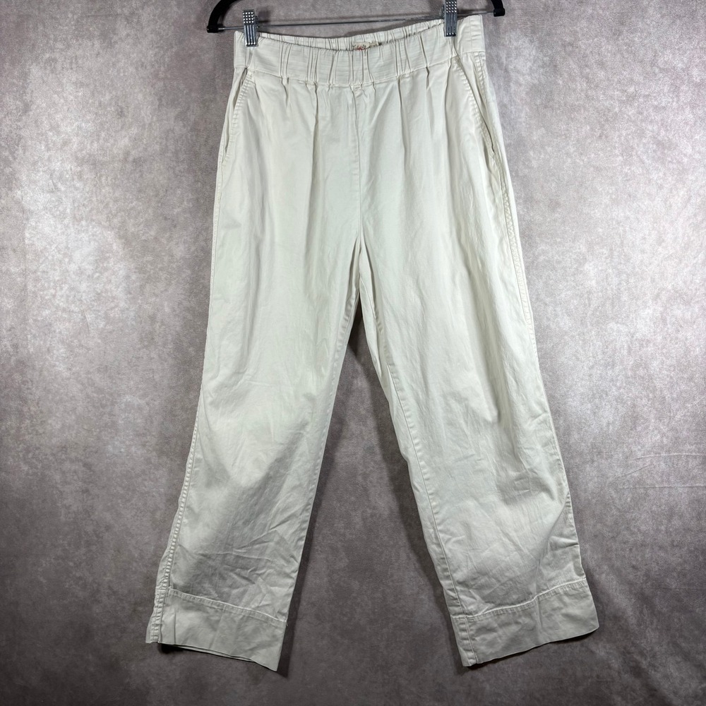 Faherty Pants Womens Medium Khaki Dream Organic Cotton Pull-On Wide Leg Cropped
